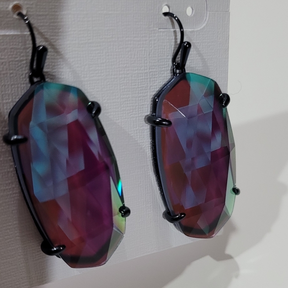 Kendra Scott Indigo Dichroic Navy Gunmetal Esme Faceted Drop Earrings Rare HTF - Picture 8 of 14